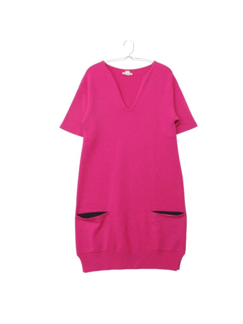 Hermes Dress Short Sleeve Knit Cashmere 100% Skipper H Logo Pink